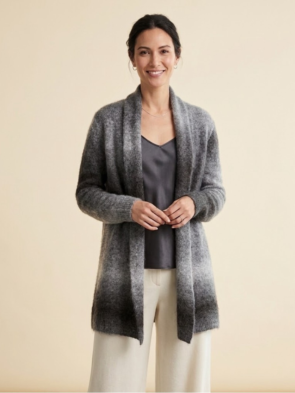 Eileen Fisher Mohair Blend Open Cardigan Brown Gray Ombre Size Large